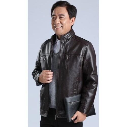 2021 Man Faux Leather Biker Jackets Male Fashion Spring Autumn PU Leather Jacket Size 4XL Black Men Stand Collar Fleece Coat Q76