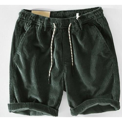 T102 Spring Summer Men Corduroy Shorts High Quality Cotton Casual Pleated Stretch Classic Fit Thicken Labeling Design Drawstring