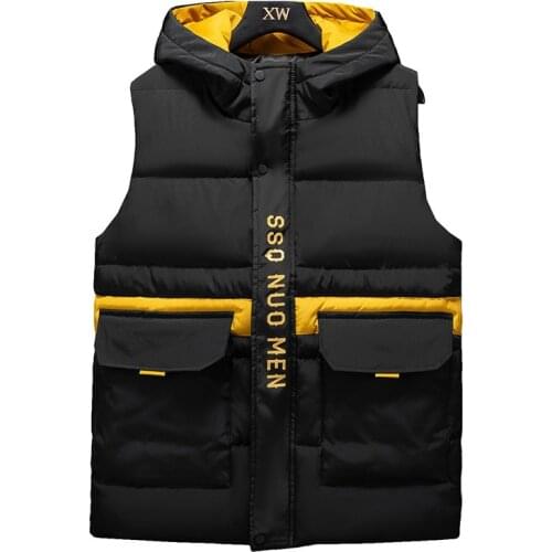 Ymwmhu Down Vest Men Waterproof Vest Hooded Collar Men Padded Vest Lightweight for Men Zip-up Waistcoat Winter Clothes with Hood