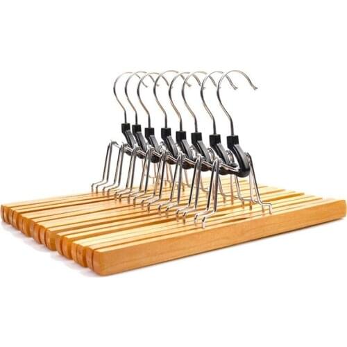 New 8 Piece Wooden Series Slack Hangers Non-Slip Wood Pants Hangers with 360 Degree Rotation Anti-Rust Hook Clip Hangers for Pan