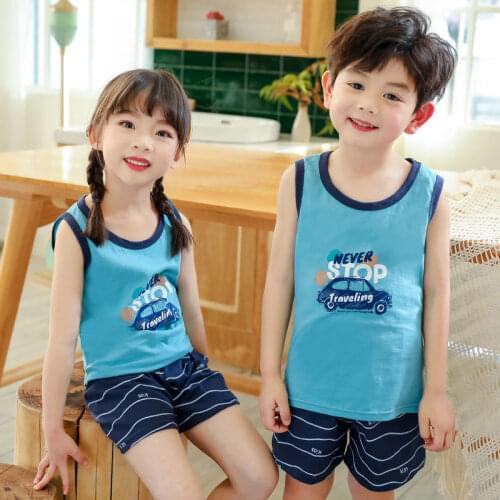 New Children Pyjamas Cartoon Pijamas Infantil Kids Clothing Set Cartoon Nightwear Sleeveless Vest Pajamas Girls Cotton Sleepwear
