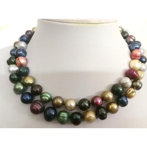 2 Rows 11x14mm black red green colorful baroque freshwater pearl choker Necklace 14'' 15'' 17'' 35cm 40cm Woman Jewelry