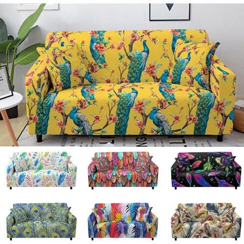 Feather Elastic Sofa Cover For Living Room Sofa Cover Chaise Lounge Sectional Couch Cover Corner Sofa Slipcover 1/2/3/4 Seaters