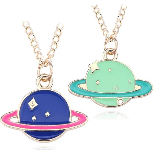 Trendy DIY Planet Pendant Colorful Earth Saturn Planets Necklaces&Pandants Cartoon Gold Chains Jupiter Necklace DropShipping