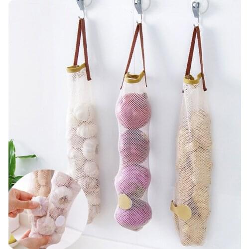 Kitchen Fruits Vegetables Storage Hanging Bag Reusable Grocery Produce Bags Mesh Ecology Shopping Tote Bag Onion Organization