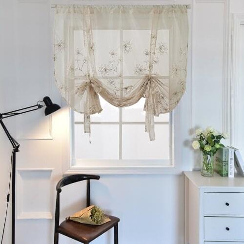 Blesiya Embroidery Semi-sheer Voile Adjustable Tie Up Curtain 46x63" for Kitchen
