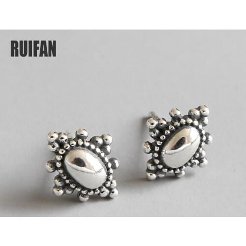 Ruifan Oval Vintage Real 925 Sterling Silver Stud Earrings for Women Female Thai Silver Trendy Accessories Fine Jewelry YEA422