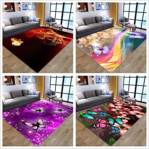 Nordic 3D Dream Butterfly Carpets for Living Room Bedroom Area Rugs Cartoon Animal Kids Play Mat Soft Flannel Memory Foam Carpet