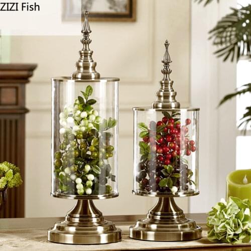 Nordic Vintage Home Decor Glass Vase Metal Base Retro Flower Arrangement Table Decoration Snack Candy Jar Multipurpose Jars