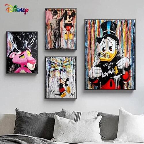 Modern Graffiti Disney Cartoon Posters And Mickey Donald Duck Canvas Painting Wall Pictures Modern Canvas Prints For Living Room