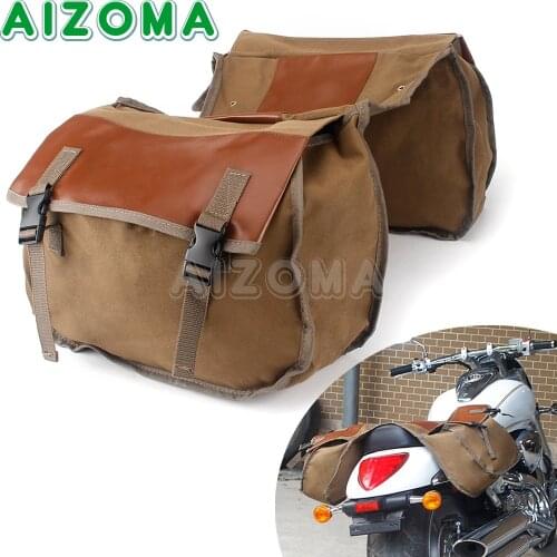 Retro Motorcycle Outdoor Saddle Bag Motorbike Side Back Pack Saddlebags Canvas Leather Luggage Large Capacity Storage ToolBag
