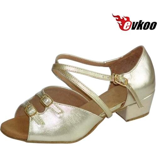 Evkoodance Girls Latin Dance Shoes 3 cm Low Heel Golden Sliver Color With Buckle High Quality Evkoo-253