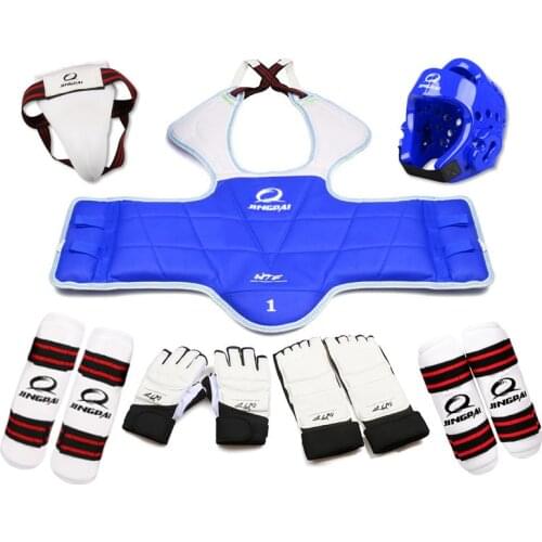 New Adult kids taekwondo thickening wtf taekwondo protection 8pcs taekwondo protector chest protector karate helmet