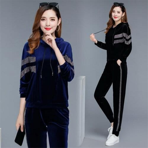Women Tracksuits 2021Two Piece Set Lady Clothing:top+pants Big Plus Size XL~5XL Elastic Velvet Female Sports Suits