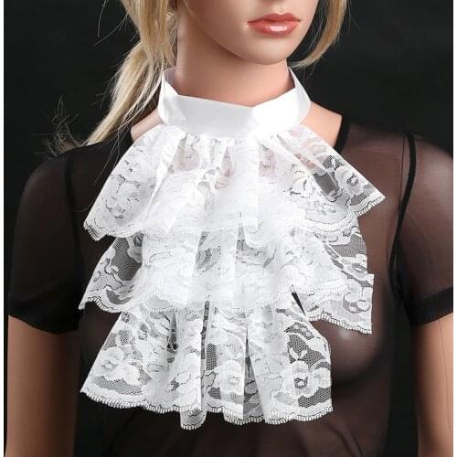 Female Palace Style Bow Tie Victorian Renaissance Detachable Ruffled Lace Jabot Fake Collar Steampunk Costume Accessory P86