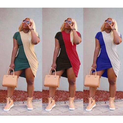 European and American plus size womens summer new sexy hit color stitching split nightclub casual dress