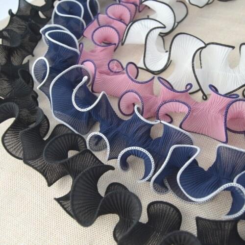 1Meter Black White Navy Chiffon Pleated Lace Trim Ruffled Fabric Dance Dress Skirt Accessories Headwear Decoration Materials