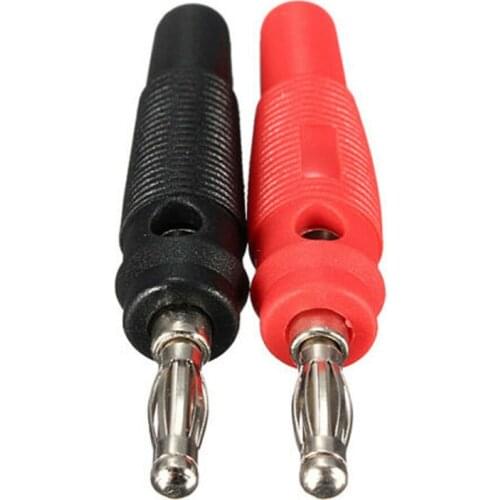 2Pcs Red and Black 4mm Solderless Side Stackable Banana Plug Male Solderless Connector