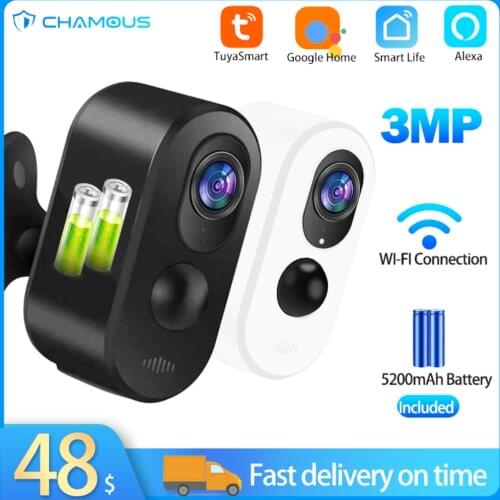 3MP IP Camera WiFi Tuya Wireless CCTV Camera Outdoor Battery Video Surveillance Camera Alexa Google Smart Home Solar Camera