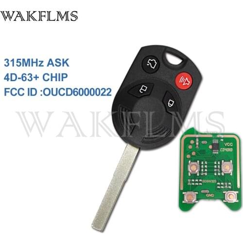 4 Button Remote Key for Ford with 4D63 80bit chip laser blade 315MHz OUCD6000022