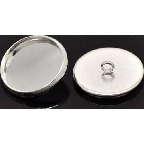 8SEASONS Silver color Cabochon Setting Cover Buttons 18mm(Fit 16mm), sold per packet of 30 (B17357)
