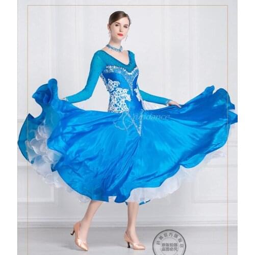 Ballroom dress woman ballroom dresses dance blue customize ballroom dress competition lycra B-18411