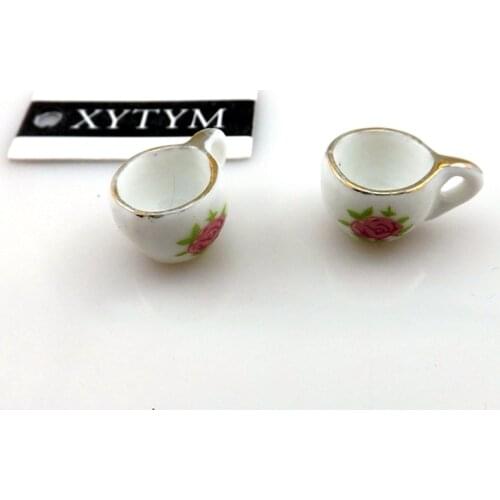 Free shipping 50pcs chinese style teacup ceramic charms for jewelry, 16x11x9mm ceramic pendants with flower printed