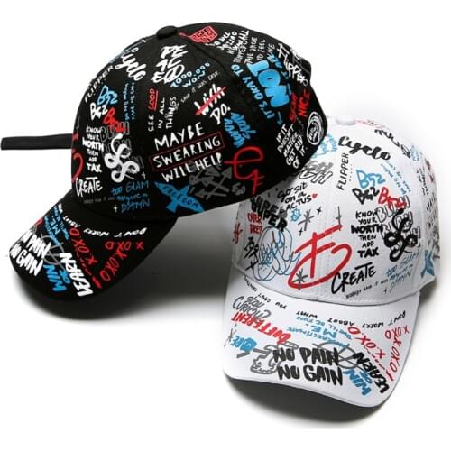 2020 New Unisex Women Men Hats Adjustable Black White Color Printing Graffiti All-matching Baseball Cap For Male Female