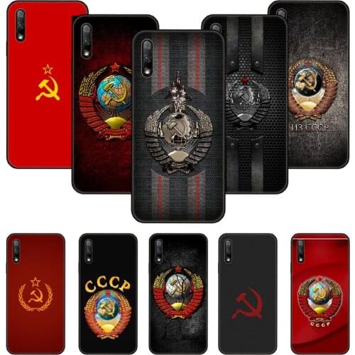 Phone Case For Huawei Honor 9X 10 9 20 8X 8A 8S 7X 7A i A Pro Play Lite Black Cover Etui Trend Soviet Union USSR Flag