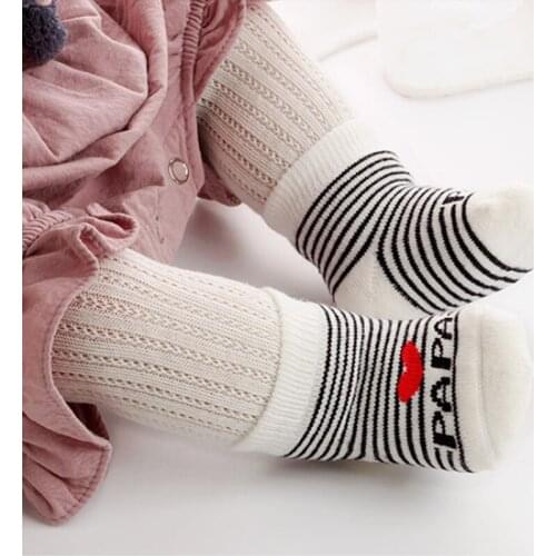 Baby Socks Letter Printed Girls Boys Baby Soft Socks For Newborn Toddler Solid Stripe Spring Summer Infant Socks Warm 0-6 Months