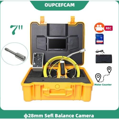 Φ28mm Self Balance Camera Drain Pipe Sewer Inspection Endoscope 7" Screen With DVR Keyboard Meter Counter φ5mm Cable Yellow Case