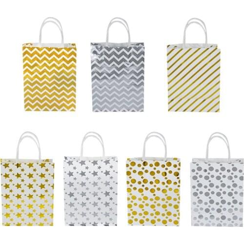 5pcs Hot Stamping Corrugated Polka Dot Star Stripe Tote Bag Portable Candy Gift Packaging Birthday Wedding Gift Decoration Bag
