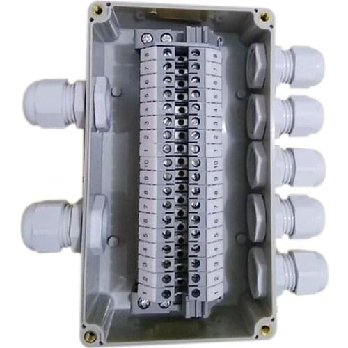 IP65 Waterproof Cable Wiring Junction Box 2 In 5 Out 160*90*60mm with UK2.5B Din Rail Terminal Blocks