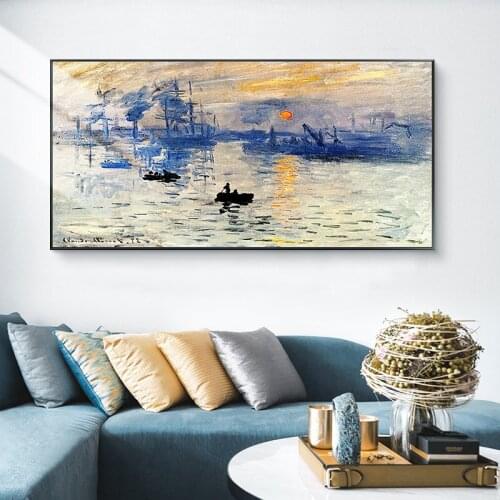 European-style hand-painted Oil Painting Monet Seascape Sunrise Impression Corridor Aisle Study Bedroom Living Room Dining Decor