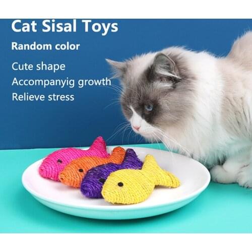 Cat Sisal Toys Cute Shape Accompanying Growth Relieve Stress Anti Fish Toys Cat Claw Grinding Molar Tooth Toys Random Color