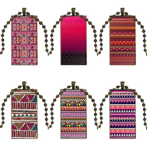 Red Turkish Tribal Aztec Design Fashion Vintage Glass Women Rectangle Necklace Pendants For Unisex Party Gift