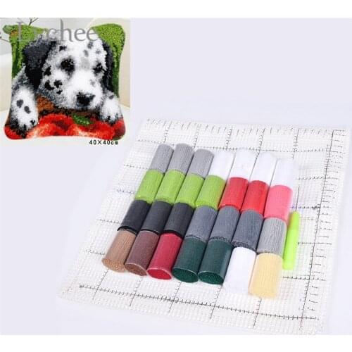 Lychee Life Kawaii Dog Pattern Pillowcase Latch Hook Kits Unfinished Embroidery Cushion Kits DIY Needlework Material Supplies