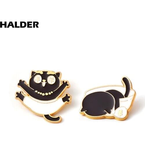 BR0265 HALDER Black Cat cartoon pins Metal Brooches Lapel Pins backpack Clothes badge Jewelry Accessories wholesales pins