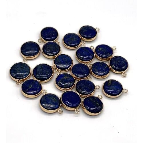 Fashion 14 MM- 16MM Charm Pendant Nature Stone Lapis Rimmed with Metal Two-Eared For Women Bracelet Necklace Fashion Jewelry