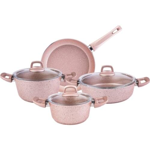 2021 model cookware set Arven 7 Piece Pink Granite Cookware Set