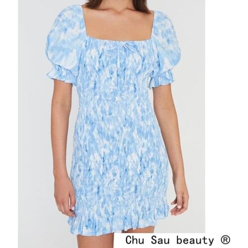 2021 New Fashion Sexy Party Evening Chic Floral Print Mini Dress Women Summer Holiday Style Ruffles Tight Dresses Female