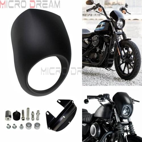 Cafe Racer Matte Black 5-3/4" Headlight Fairing 5.75" Custom Headlight Cowl for Harley Sportster Dyna FX XL883 XL1200 39mm Fork
