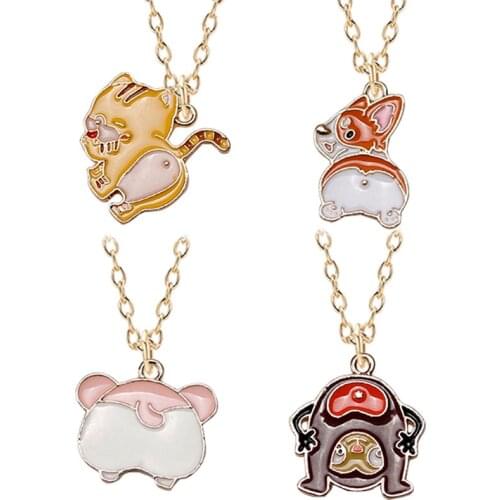 DIY Cartoon Animal Necklace Lady Charm Pendant Kawaii Small Enamel Butt Looks Human Animal Necklace Student Fashion Jewelry Gift