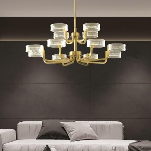 All copper living room chandelier dining room bedroom villa duplex building simple post-modern light luxury lamps