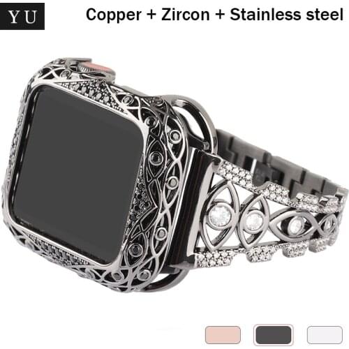 New Stainless steel diamond strap+Copper sase for Apple Watch Series 5 4 3 2 bands Bracelet for iWatch 38/40/42/44mm Watchbands