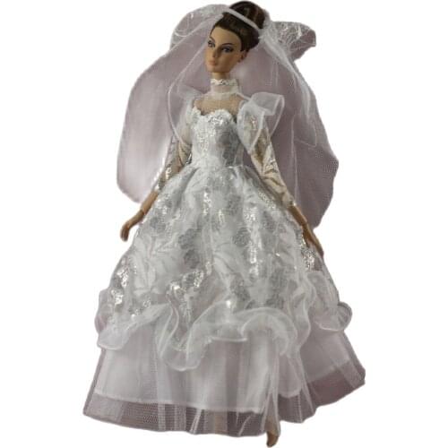Retro White Wedding Dress Outfit Suit Sets for Barbie BJD FR SD Doll Clothes Role Play Accessories Toys for Girl