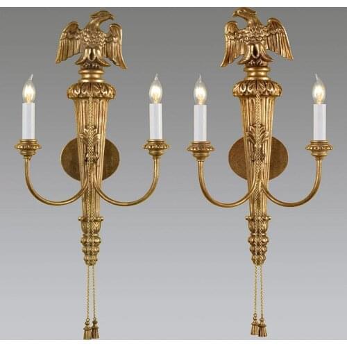 European-Style Retro Solid Wood Gold Foil Luxury Hand Carved Tassel Design Wall Lamp Villa Bedroom Bedside Wall Lamp