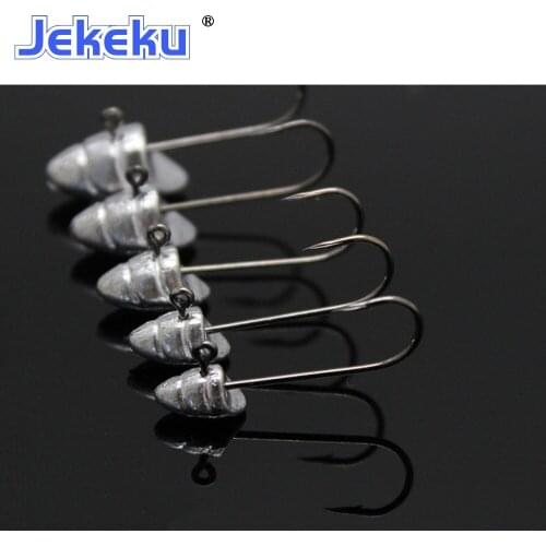 JEKEKU 10pcs Hot Sell Barberd Jigging Head Fishing Hooks 1.5g 2.5g 3.5g 5g Barbed Hook Worm Soft Lure Exposed Jig Fishing Hooks