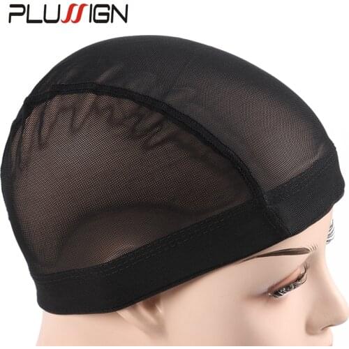 Plussign 5Pcs Wholesale Wig Cap For Wig Making Best Easy Dome Cap Hair Net For Wigs Black Mesh Dome Cap Black Tansparent