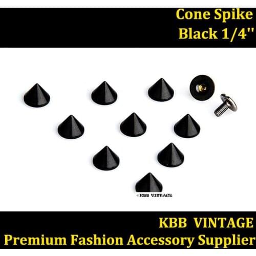 25pc Punk Spikes Screwback Spike Rock DIY Stud 1/4" Black